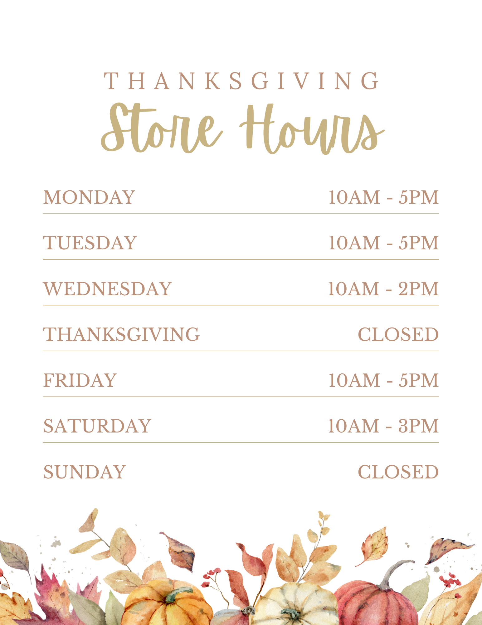Green Organic Thanksgiving Store Hours Flyer